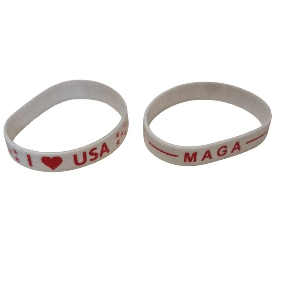 MAGA I Love USA Silicone Wristbands White‎ Red Patriotic Bracelets (5)